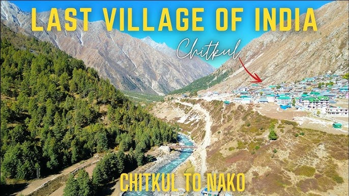 Chitkul village in Himachal Pradesh, known as the last village of India near Indo-Tibet border, surrounded by snow mountains and Baspa River.